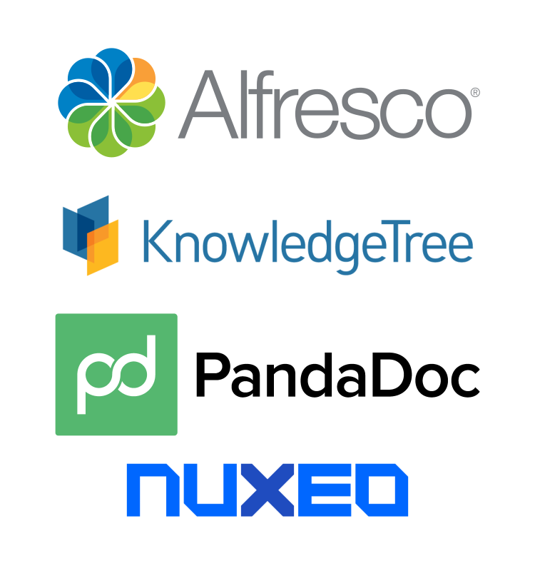Examples of DMS providers ActiveDocs integrates with: Alfresco, KnoweldgeTree, PandaDoc, Nuxeo.
