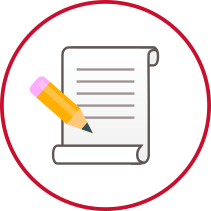 Icon of a pencil writing on a document