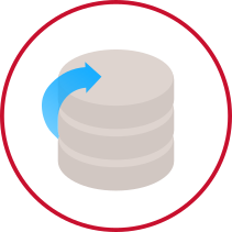 Icon of a database with a blue arrow