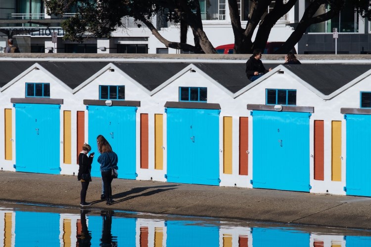 Colorful boathouses in Wellington