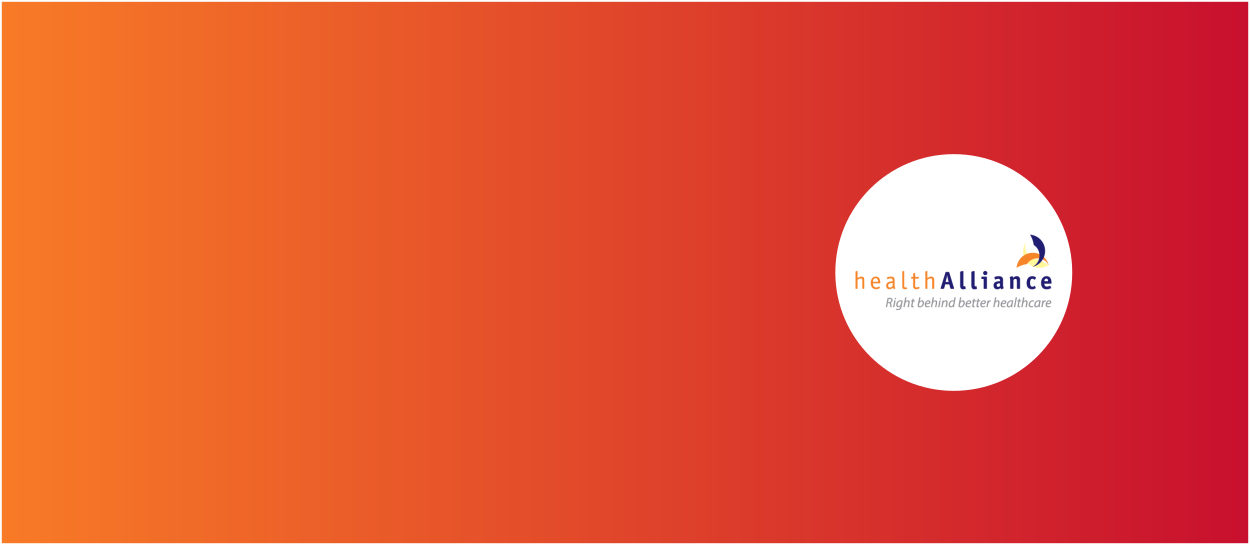Orange and red background with healthAlliance logo