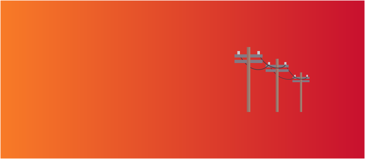 Orange and red background with a series of power poles