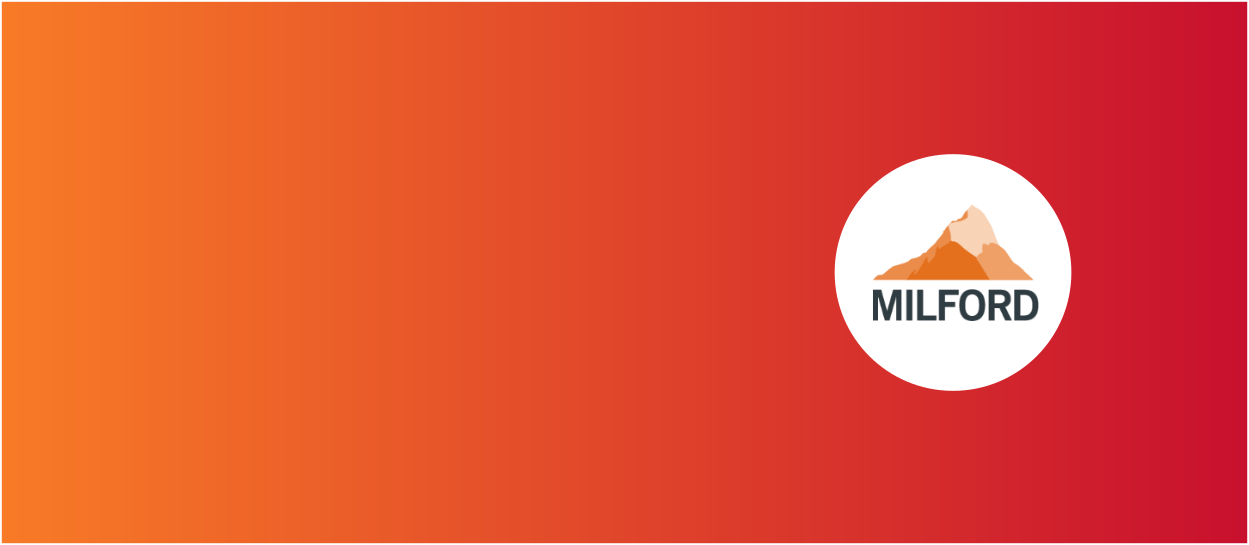 Orange and red background with Milford Asset Management logo