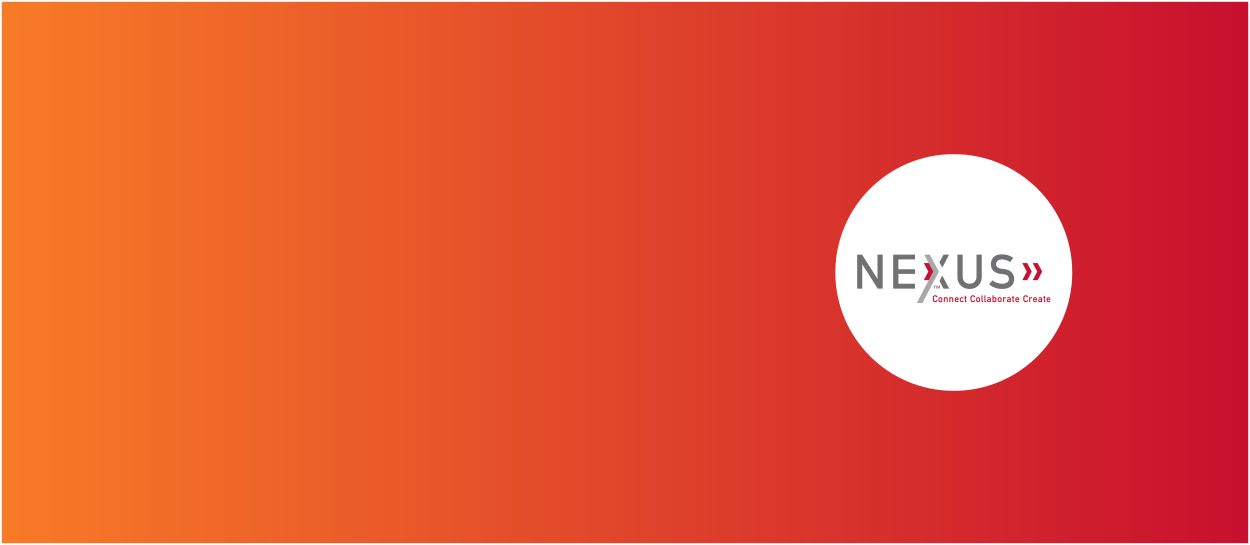Orange and red background with Nexus IS logo
