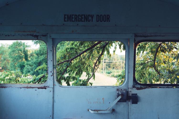 Blue emergency door