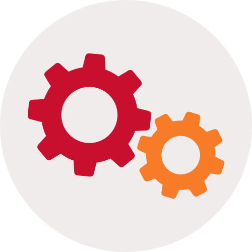 Orange and red cogs icon