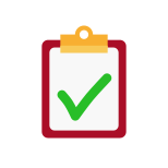 Icon of a red clipboard with a green checkmark.