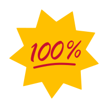 Icon of a yellow starburst with the red sign saying 100%.