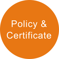 Light orange circle with the term POLICY & CERTIFICATE
