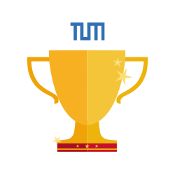 Technical University of Munich logo above a shiny golden trophy icon