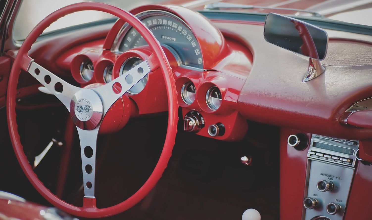 Red interior of a Corvette