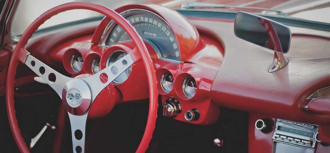 Interior of a red Corvette