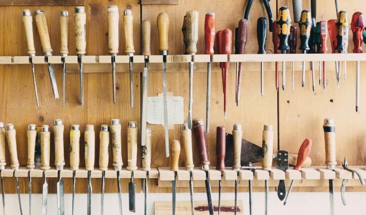 Neatly ordered workshop of tools