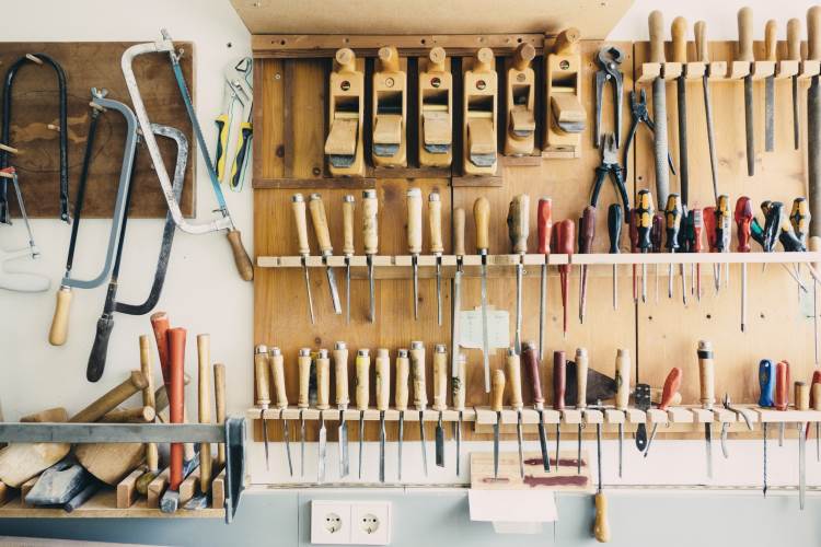 Organized tools in a workshop