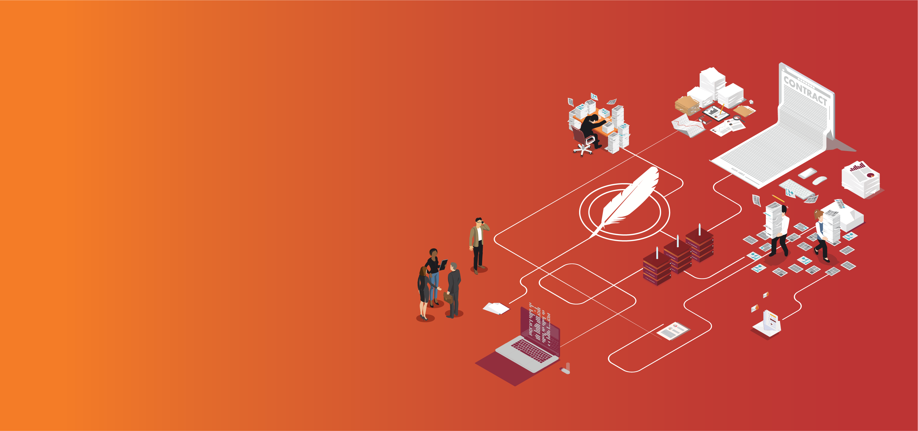 Graphic of an automated document production process.