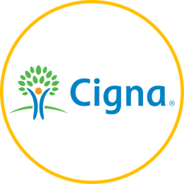 Cigna logo in a yellow circle.
