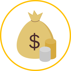 Money bag icon in a yellow circle.