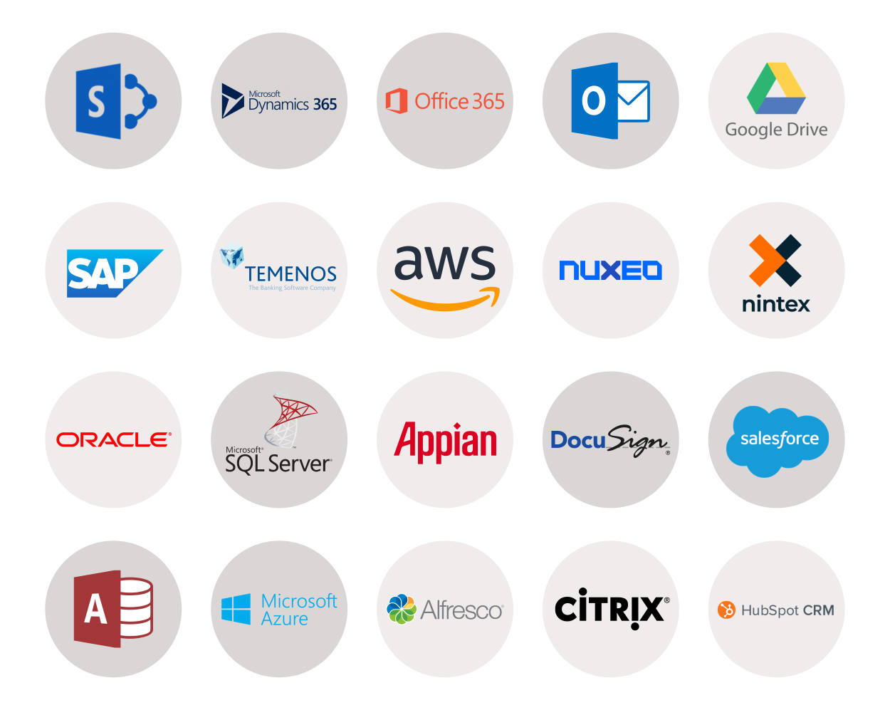 Document automation solutions rarely work as standalone systems. This is a small sample of applications and services which document automation products may need to integrate with.