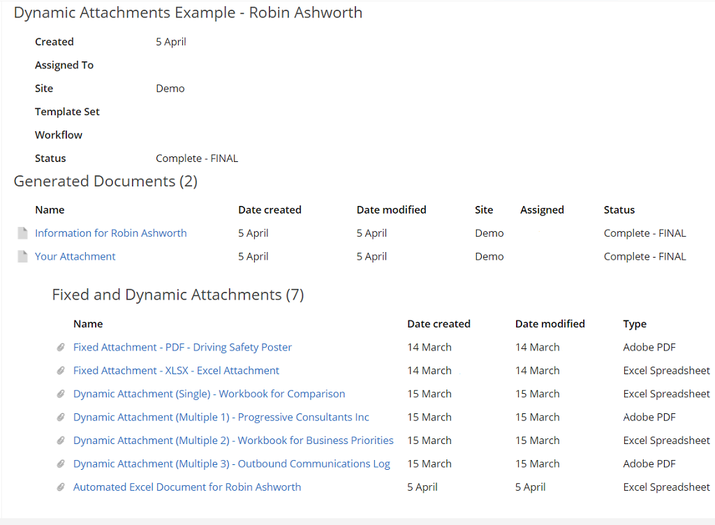 Document Set with Dynamic Attachments