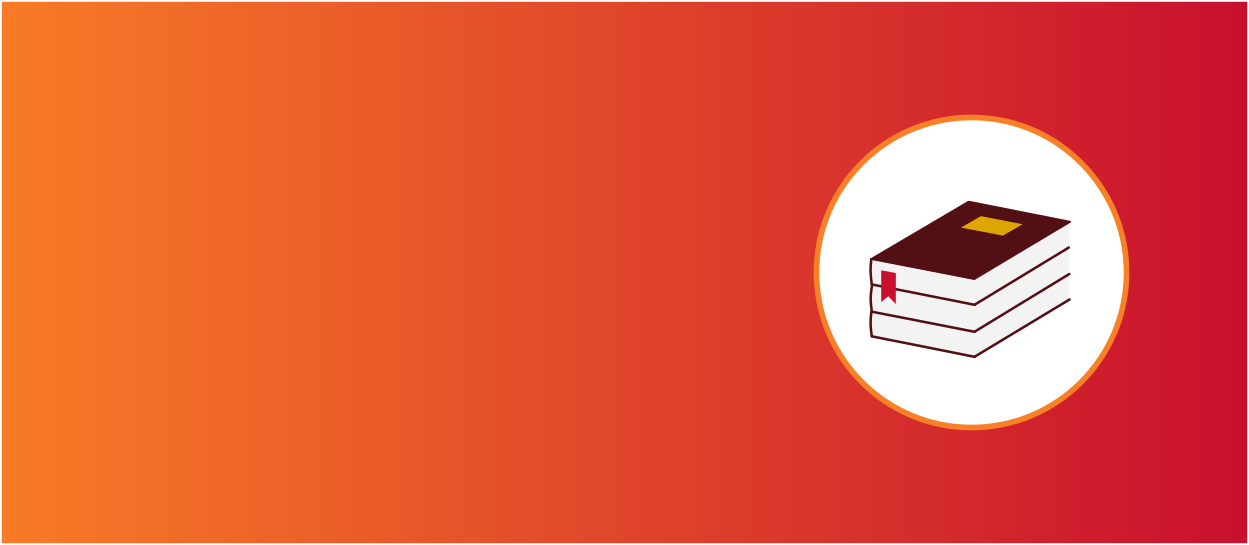 Icon of a stack of books on a background of orange-to-red gradient