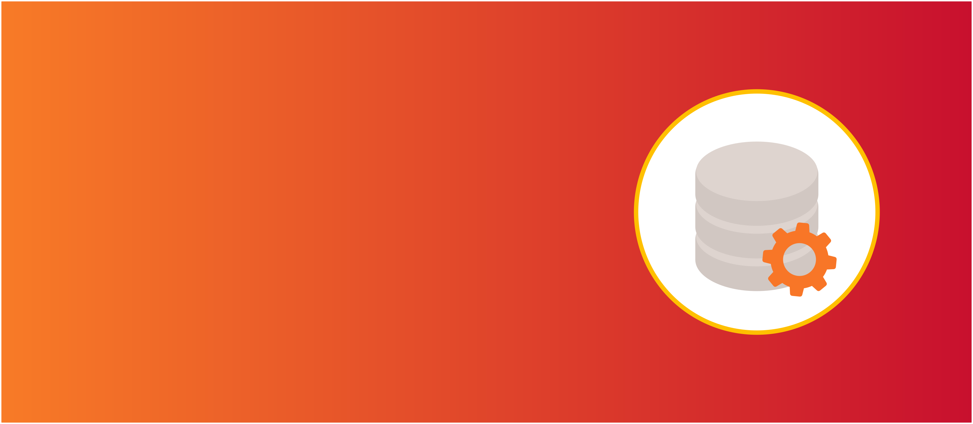 Icon of a database with an orange cog next to it, on a background of orange-to-red gradient