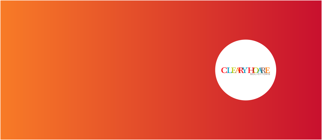 Orange and red background with Cleary Hoare Solicitors logo
