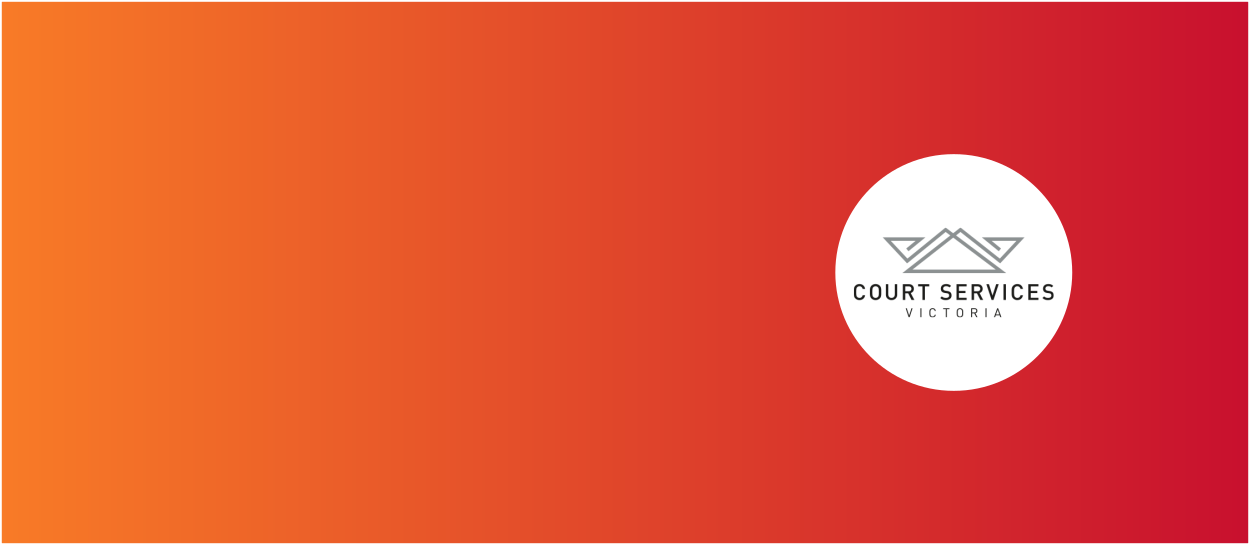 Orange and red background with Court Services Victoria logo