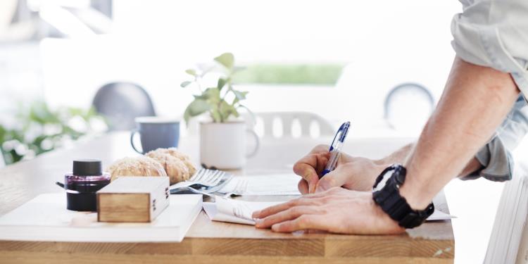 Person working at a table