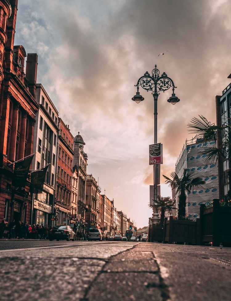 Dublin street at sunset