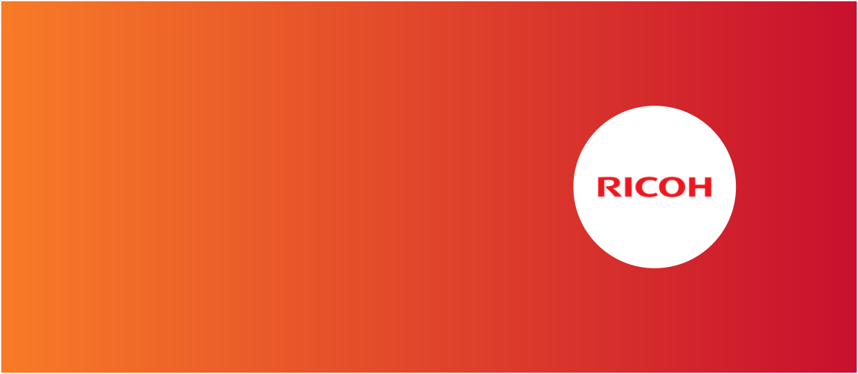Orange and red background with Ricoh logo