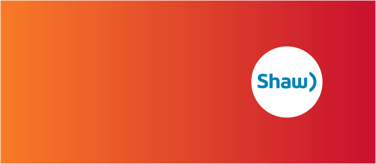 Orange and red background with the Shaw Communications logo