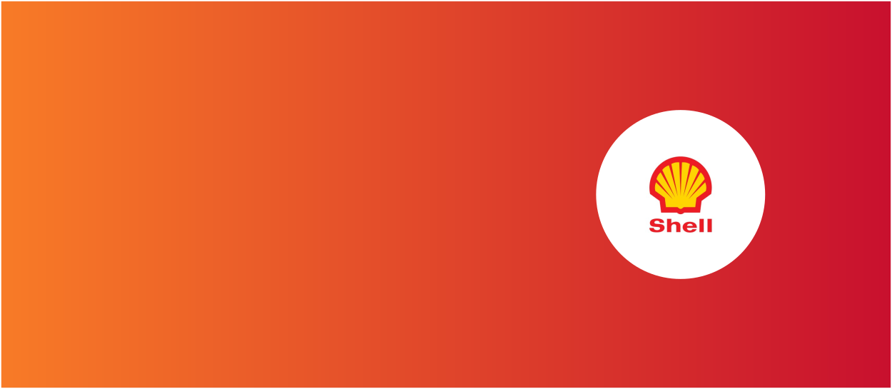 Orange and red background with Royal Dutch Shell logo