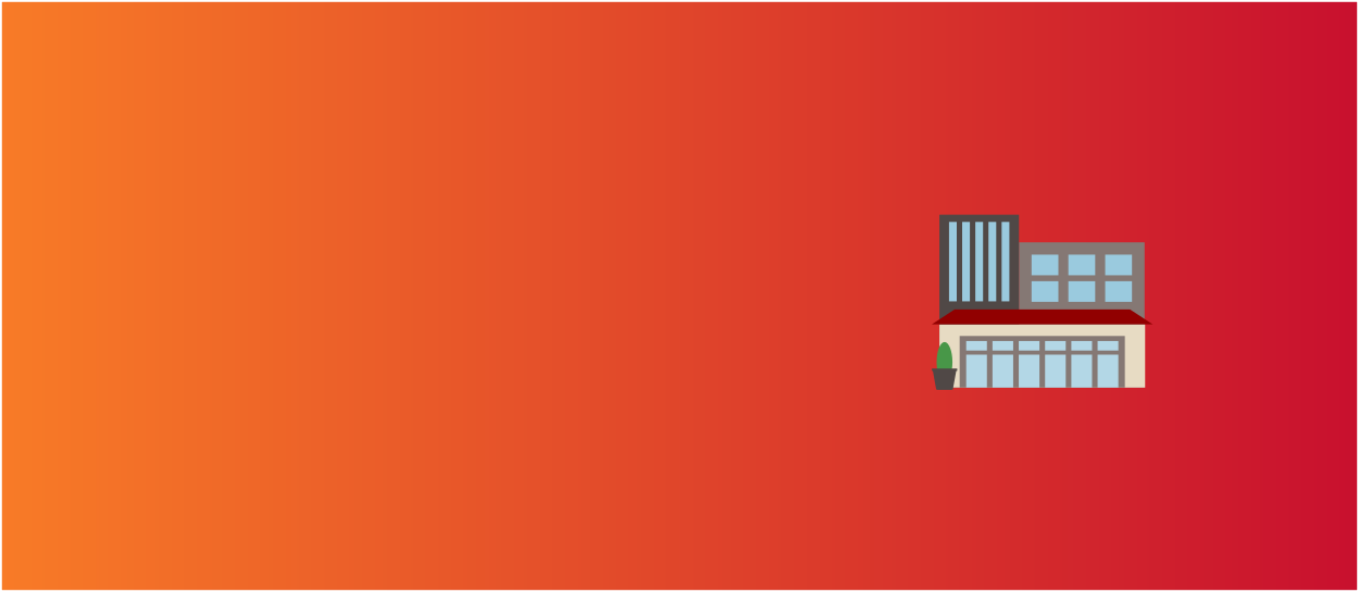 Orange and red background with a shopping mall