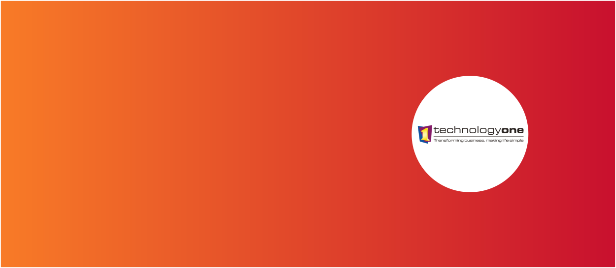 Orange and red background with TechnologyOne logo