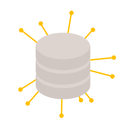 Icon of a stack of servers, with yellow connections coming out of it