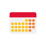 Icon of a red calendar with orange and yellow days marked on it.