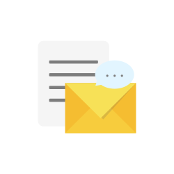 Icon of a document, envelope, and chat bubble.