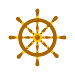 Icon of a gold and brown ship steering wheel.