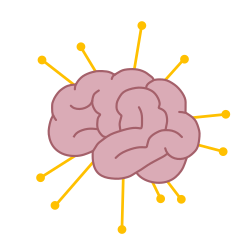 Icon of a pink brain, with yellow connectiions radiating out of it
