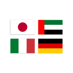 Icon of Japanese, United Arab Emirates, Italian, and German flags.