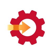 Icon of a red cog, with an orange arrow pointing towards it.